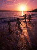 Family Walking on Beach at Dusk  HI