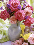 Rosa (Mixed) & Centaurea in Blue Jug