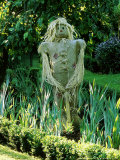 Scarecrow Made of Straw and Hessian with Stitched Mouth and Straw Hat  Beautifully Patched Outfit