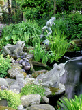 Stone Frog Fountains  Cobbles and Rocks Around Pond