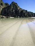 Porthcurno Beach at Low Tide  Cornwall  UK