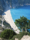 Kefalonia  View South from Cliff Tops Over White-Pebbled Beach at Myrtos