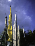 Colorful Flags Under Blue Sky  Bhutan
