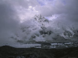 Glacier Below Framed Mountain Peak  Nepal