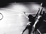 High Angle View of Two Young Women Playing Basketball