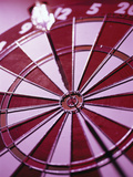 Close-up of a Dart in the Bull's-Eye of a Dartboard
