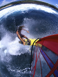 High Angle View of a Person Windsurfing in the Sea