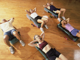 High Angle View of a Group of People Exercising in a Step Aerobics Class