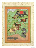 Rajput Princes Hunting Bears  Mahout and Elephant Rescue Fallen Horseman from Tiger