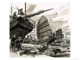 Unidentified Scene of Chinese Boats in Harbour