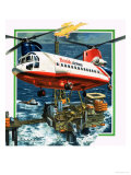 Chinook Helicopter Transporter Arrives at an Oil Rig in the North Sea
