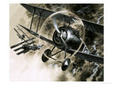 Unidentified Dog Fight Between British Biplanes and a German Triplane