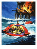 Unidentified Liferaft Escaping Explosion on Oil Rig