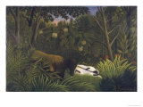 Tiger Attacking a Horse and a Sleeping Black Man