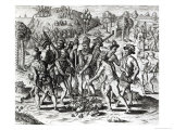 Spaniards Receiving Gifts from Indians  from 'History'  1598  Engraved by Theodor de Bry
