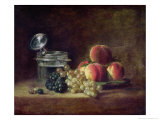 Still Life with a Basket of Peaches  White and Black Grapes with Cooler and Wineglass  c1759