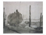 River Scene with Vessel at Sunset
