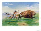 Sioux Hunting Buffalo on Decorated Pony
