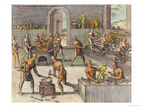 The Workshop of Atahualpa's Goldsmiths in Quito  Published by Mattaeus Merian  Frankfurt  1631