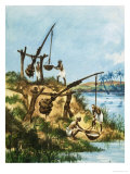 Early Egyptians Using a System of Weights and Poles Called Shadoofs to Get Water from the Nile