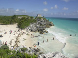 Tourists Enjoy the Beach Near the Mayan Ruins of Noh Hoch