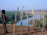 Young Karo Boy Against a Fence Post  Omo River  Ethiopia