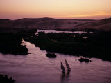 Feluccas Sailing at Sunset near Dammed First Cataract  Aswan  Egypt