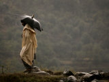 A Pakistani Man Tries to Protect Himself from Heavy Rain