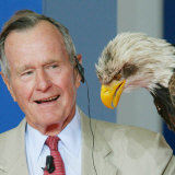 Former US President George Bush Looks at an Eagle During the Point Alpha Prize Awarding Ceremony