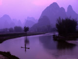 Aerial Scenic of the Fishermen and Limestone Mountains  Gulin  China