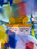 Buddhist Stupa Viewed Through Prayer Flags at Night  Kathmandu  Nepal
