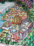 Painting of Positano on Ceramic Plate  Positano  Amalfi Coast  Campania  Italy