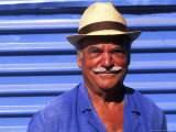 Close Up of Native Man with Blue Wall  Athens  Greece