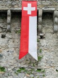 Swiss Banner on Castle Wall  Bellinzona  Switzerland