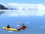 Kayakers Paddle in Nassau Fjord near Chenega Glacier  Chugach Mountains  Alaska USA