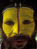 Painted Face of Native in the Huli Wigmen Tribe  Tari  Papua New Guinea