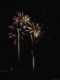 Bright Golden Fireworks Exploding in the Night Sky