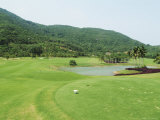 A Landscaped Golf Course with a Pond