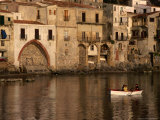 People Rowing Boat in Town Harbour  Cefalu  Italy