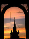 Central Tower in All-Russian Exhibition Centre Silhouetted at Sunset  Moscow  Russia
