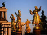 Golden Statues of Women at All-Russian Exhibition Centre  Moscow  Russia