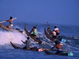 Fishermen Paddle Their Cabillitos De Totora Reed Boats Out Through Waves  Pimentel  Peru
