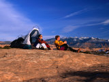 A Couple Camping on Slickrock in Moab  Utah  USA