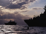 Boats Anchored off Rabida Beach at Sunset  Ecuador