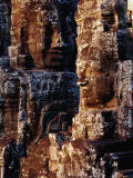 Stone Carvings of Face of Avalokiteshvara Decorating Towers of the Bayon  Angkor  Cambodia