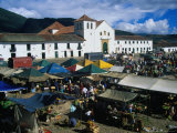 Market Held on Plaza Mayor with Parish Church in Background  Villa De Leyva  Boyaca  Colombia
