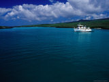 Cruise Boat Anchored in Bay Between Lobos and San Cristobel Islands  Ecuador