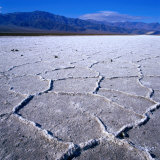 Patterned Salt Pan with Mountains in Distance  Death Valley National Park  USA