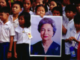 School Children with Portrait of Queen Sihanouk at Chat Preah Nengkal  Phnom Penh  Cambodia