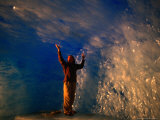 Man Inside Ice Cave of Rhone Glacier  Uri  Switzerland